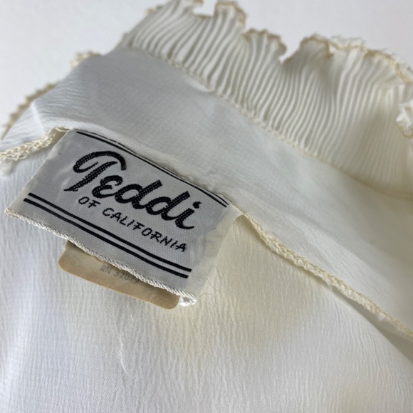 Vtg 60s Teddi of California White Crepe Blouse 34 Accordion Ruffles Crop Top - Picture 9 of 9